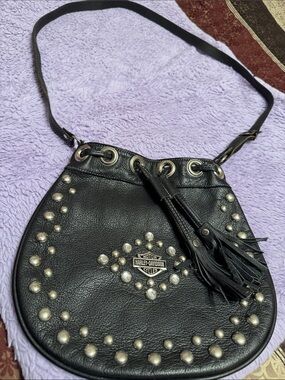 Harley-Davidson Black Studded Leather Tassel Crossbody Bag